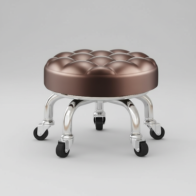 5-Wheel Metal Stool - Thickened Silent Low Stool with Sturdy Frame for Home/Foot Spa/Cosmetology/Kids