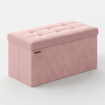 SONGMICS Storage Bench, Velvet Pouffe with Lid, with 2 Boxes, 38 x 76 x 38 cm, Load Capacity 300 kg, for Hallway, Living Room