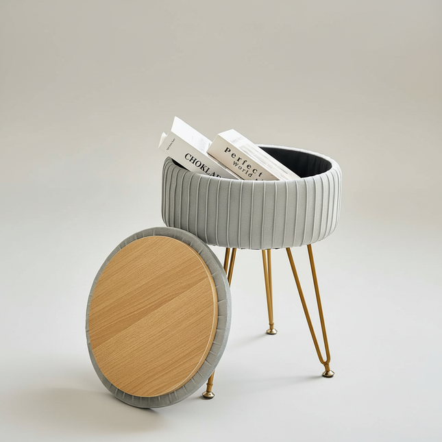 Redlife Velvet Vanity Stool Chair with Storage Multifunctional Makeup Chair Footrest with Anti-Slip Feet for Living Room Bedroom