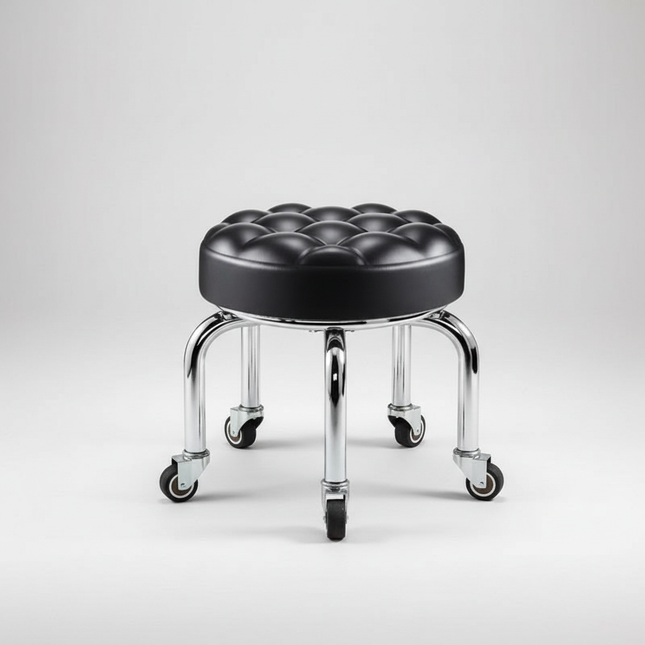 5-Wheel Metal Stool - Thickened Silent Low Stool with Sturdy Frame for Home/Foot Spa/Cosmetology/Kids