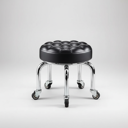5-Wheel Metal Stool - Thickened Silent Low Stool with Sturdy Frame for Home/Foot Spa/Cosmetology/Kids