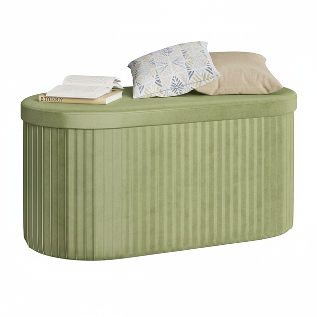 WOLTU Velvet Round Ottoman MDF Foldable Storage Stool with Removable Padded Lid Creative Storage Box for Footstool Living Room