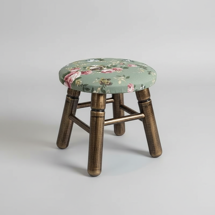 ‌Premium Velvet Upholstered Pouf Ottoman‌ - Solid Wood Leg Round Coffee Table Footrest European Style Extra Seat for Living Room