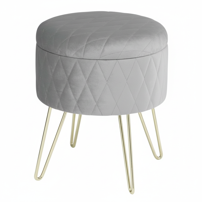 WOLTU 1PC Ottoman Stool Gold Metal Feet Footstool Velvet Round Puff Storage Seat with Lid Storage Box for Sofa Bedroom Room
