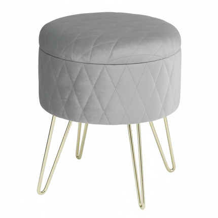 WOLTU 1PC Ottoman Stool Gold Metal Feet Footstool Velvet Round Puff Storage Seat with Lid Storage Box for Sofa Bedroom Room