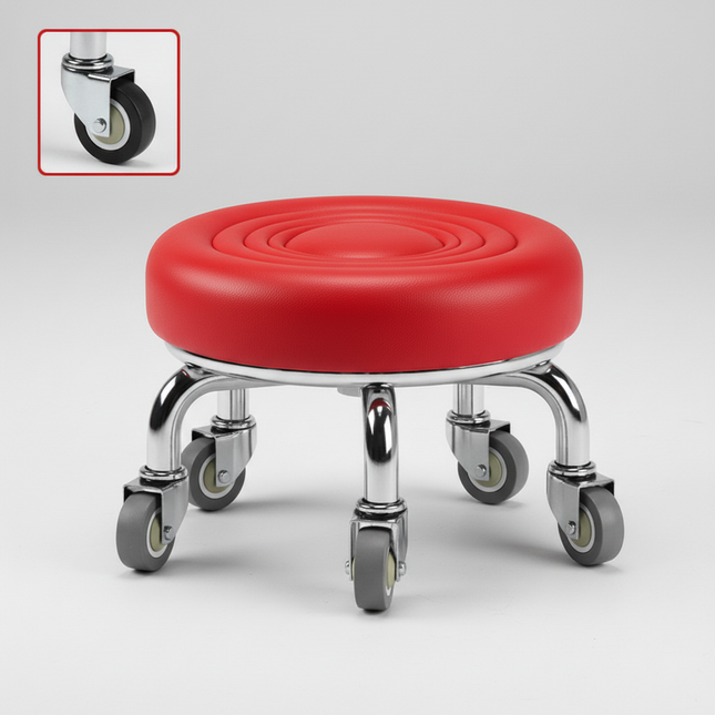 5-Wheel Metal Stool - Thickened Silent Low Stool with Sturdy Frame for Home/Foot Spa/Cosmetology/Kids