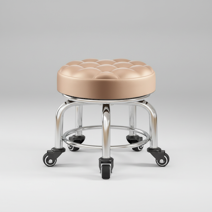 5-Wheel Metal Stool - Thickened Silent Low Stool with Sturdy Frame for Home/Foot Spa/Cosmetology/Kids
