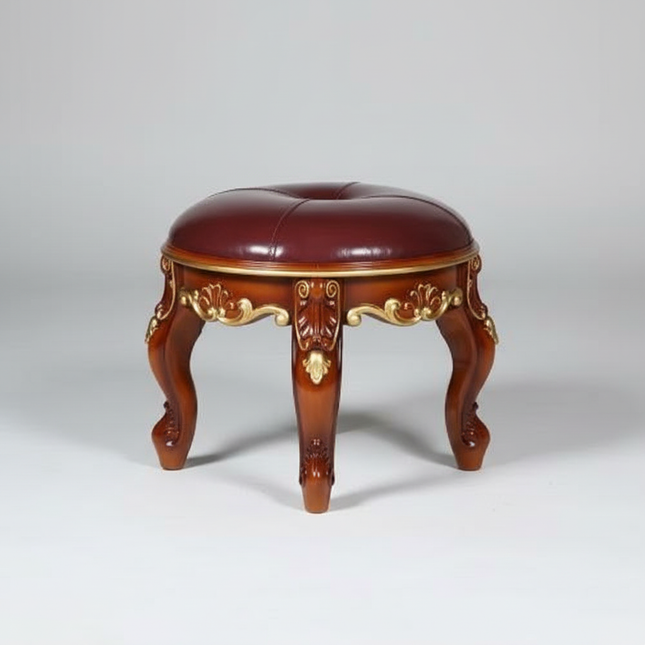 Retro Carved Small Stool Luxury Leather Cushion Creative Low Seat Elegant Room Sofa Chair Stylish Seating Decorative Footrest