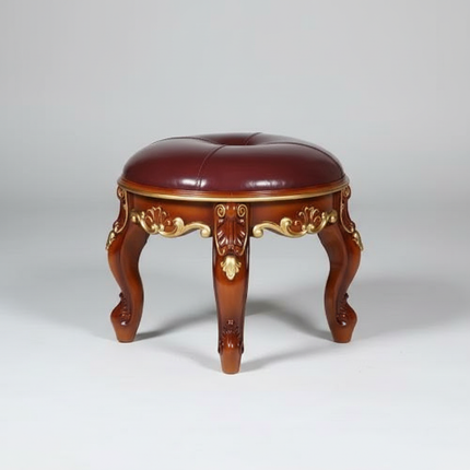 Retro Carved Small Stool Luxury Leather Cushion Creative Low Seat Elegant Room Sofa Chair Stylish Seating Decorative Footrest