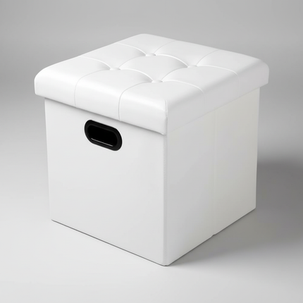 1PC Faux Leather White/Black Footstool Cube Chest Ottoman Pouf Footrest with Storage Foldable Stool Storage Box Home Seat Bench