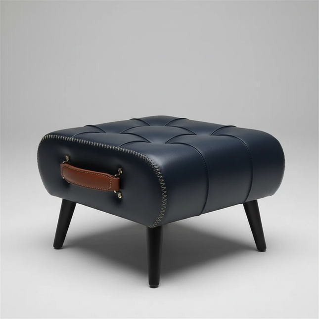 Small Foot Stool Ottoman PU Leather Rectangle Ottoman Footrest Bedside Step Stool with Wood Legs for Desk Living Room Bedroom