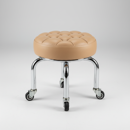 5-Wheel Metal Stool - Thickened Silent Low Stool with Sturdy Frame for Home/Foot Spa/Cosmetology/Kids