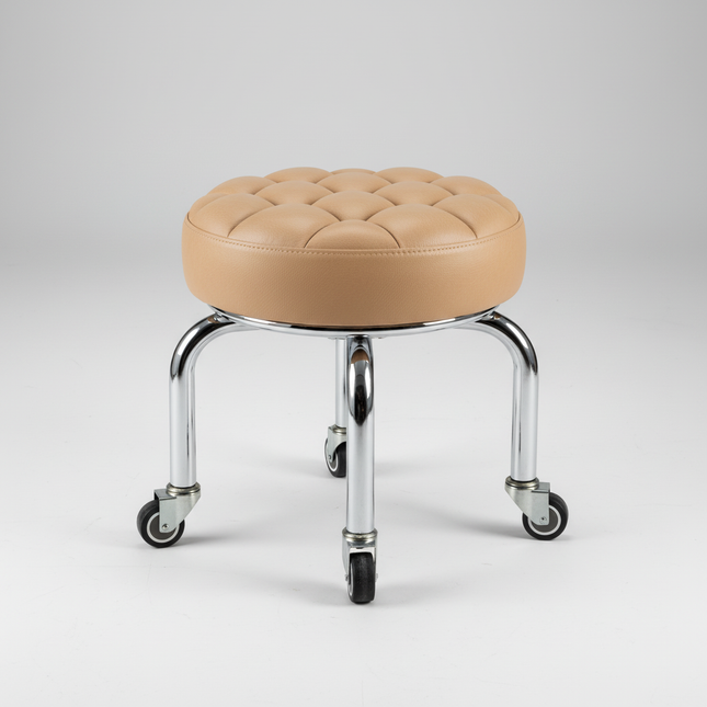 5-Wheel Metal Stool - Thickened Silent Low Stool with Sturdy Frame for Home/Foot Spa/Cosmetology/Kids