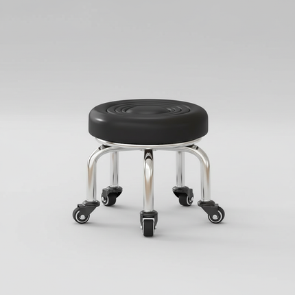 5-Wheel Metal Stool - Thickened Silent Low Stool with Sturdy Frame for Home/Foot Spa/Cosmetology/Kids