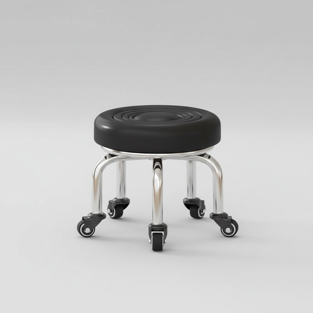 5-Wheel Metal Stool - Thickened Silent Low Stool with Sturdy Frame for Home/Foot Spa/Cosmetology/Kids