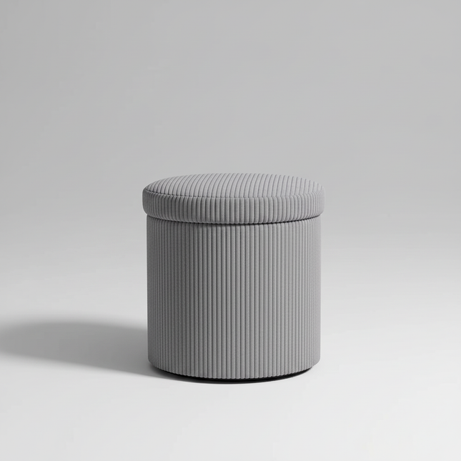Homcom Puff with Round Storage Upholstered in Corduroy with Stable and Soft Padded Steel Frame Ø40X41 cm Light Gray