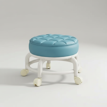 Low Stool with Wheels，Leather Fabric Portable Small Round Waterproof Durable Stool Thickening Seat Cushion Simple Soft Stool