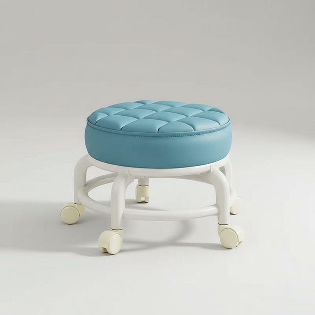 Low Stool with Wheels，Leather Fabric Portable Small Round Waterproof Durable Stool Thickening Seat Cushion Simple Soft Stool