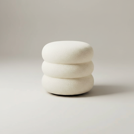 Creamy Household Stool Girls' Makeup Seat Bedroom Vanity Chair Soft Lamb Wool Pouf Minimalist Manicure Round Ottoman