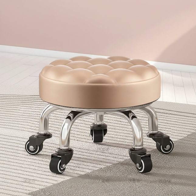 5-Wheel Metal Stool - Thickened Silent Low Stool with Sturdy Frame for Home/Foot Spa/Cosmetology/Kids