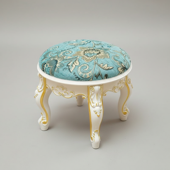 Retro Fabric Dressing Chair, Child Round Stool, Dressing Seat, Home Furniture, Living Room Dinning Chair, ABS Leg, Round Ottoman