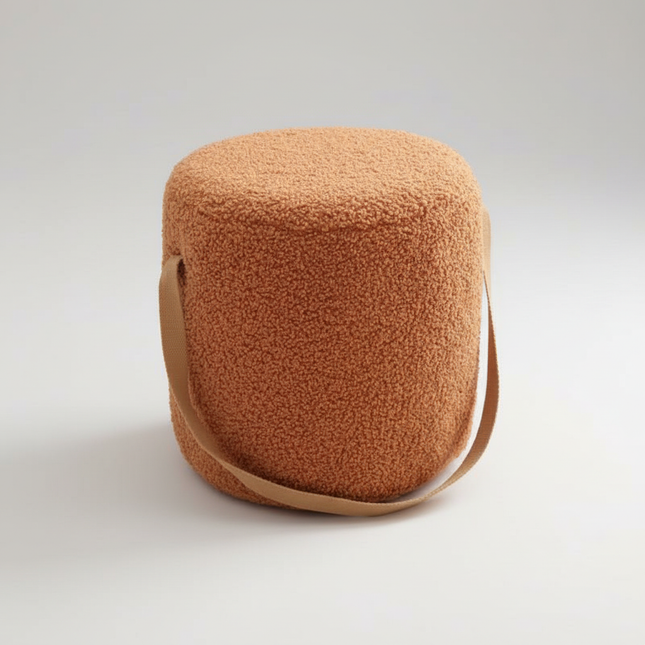 Lamb Velvet Round Stool for Living Room, Multi-Purpose Ottoman for Sofa & Coffee Table, Compact Home Decor Stool​