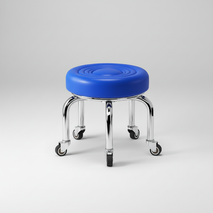 5-Wheel Metal Stool - Thickened Silent Low Stool with Sturdy Frame for Home/Foot Spa/Cosmetology/Kids