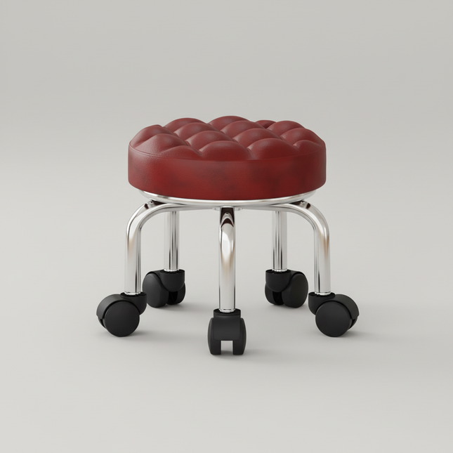 5-Wheel Metal Stool - Thickened Silent Low Stool with Sturdy Frame for Home/Foot Spa/Cosmetology/Kids