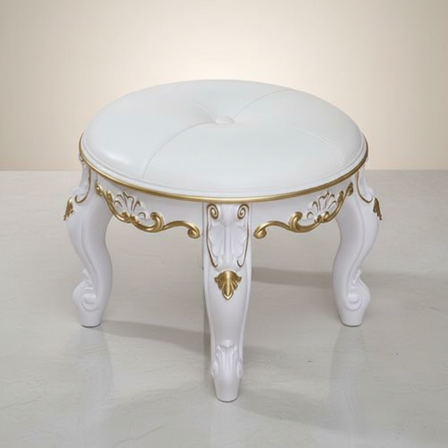 Retro Carved Small Stool Luxury Leather Cushion Creative Low Seat Elegant Room Sofa Chair Stylish Seating Decorative Footrest
