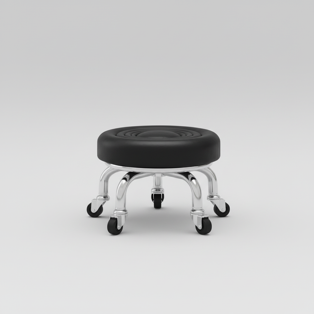 5-Wheel Metal Stool - Thickened Silent Low Stool with Sturdy Frame for Home/Foot Spa/Cosmetology/Kids