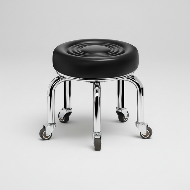 5-Wheel Metal Stool - Thickened Silent Low Stool with Sturdy Frame for Home/Foot Spa/Cosmetology/Kids