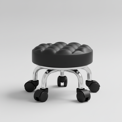 5-Wheel Metal Stool - Thickened Silent Low Stool with Sturdy Frame for Home/Foot Spa/Cosmetology/Kids