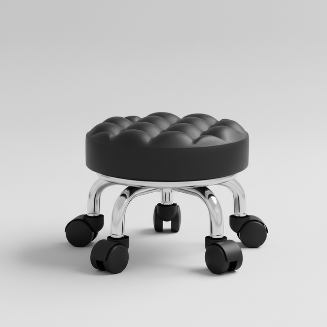 5-Wheel Metal Stool - Thickened Silent Low Stool with Sturdy Frame for Home/Foot Spa/Cosmetology/Kids