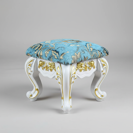 European Velvet Tufted Stool with Storage: Vintage Coffee Table Ottoman, Solid Wooden Seat, Gold Embroidery Accent Footrest