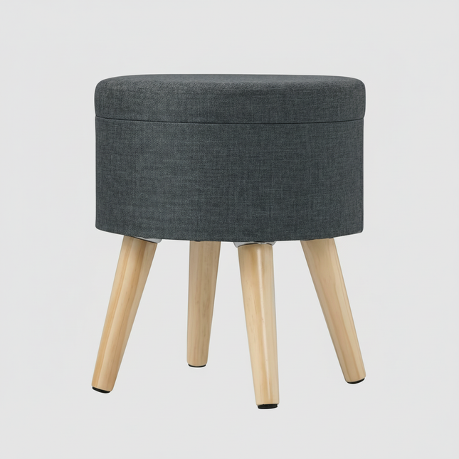 1PC Velvet Linen Storage Ottoman Chair Stool Multifunction Upholstered Footstool Round Pouffe Chair with Removable Cover Home