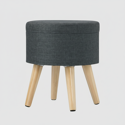 1PC Velvet Linen Storage Ottoman Chair Stool Multifunction Upholstered Footstool Round Pouffe Chair with Removable Cover Home