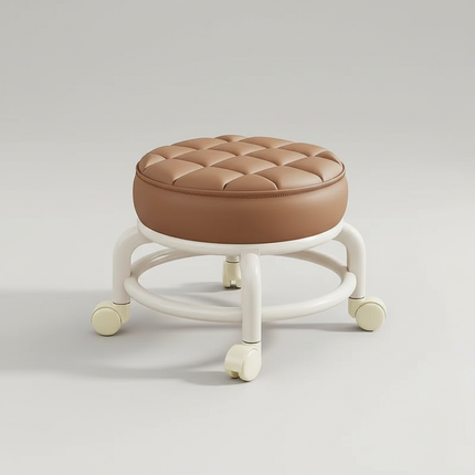 Low Stool with Wheels，Leather Fabric Portable Small Round Waterproof Durable Stool Thickening Seat Cushion Simple Soft Stool