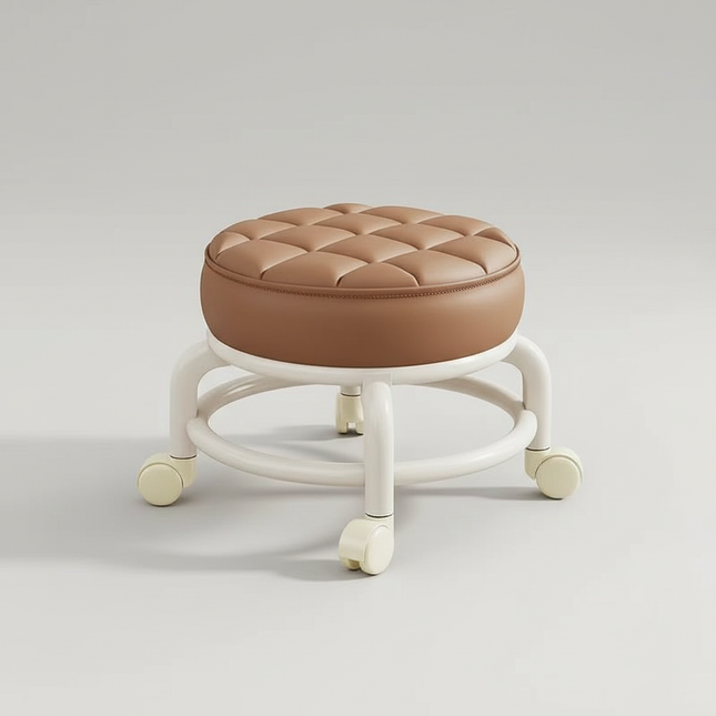 Low Stool with Wheels，Leather Fabric Portable Small Round Waterproof Durable Stool Thickening Seat Cushion Simple Soft Stool