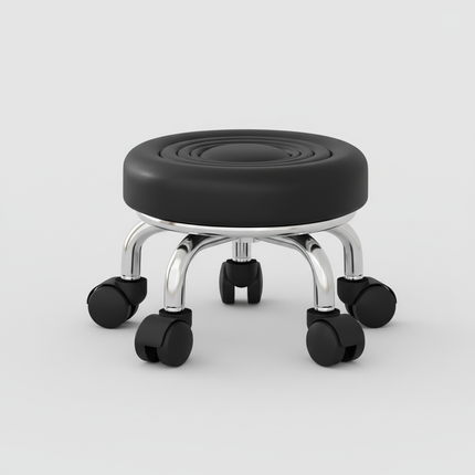 5-Wheel Metal Stool - Thickened Silent Low Stool with Sturdy Frame for Home/Foot Spa/Cosmetology/Kids
