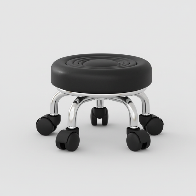 5-Wheel Metal Stool - Thickened Silent Low Stool with Sturdy Frame for Home/Foot Spa/Cosmetology/Kids