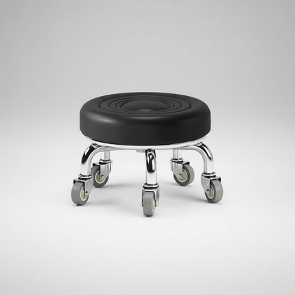 5-Wheel Metal Stool - Thickened Silent Low Stool with Sturdy Frame for Home/Foot Spa/Cosmetology/Kids