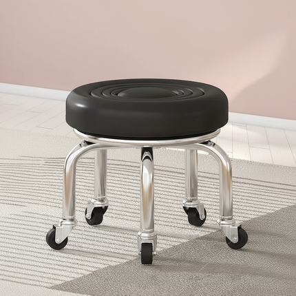5-Wheel Metal Stool - Thickened Silent Low Stool with Sturdy Frame for Home/Foot Spa/Cosmetology/Kids