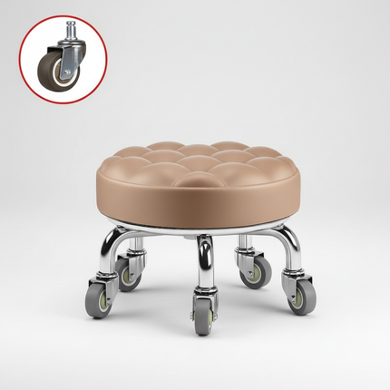 5-Wheel Metal Stool - Thickened Silent Low Stool with Sturdy Frame for Home/Foot Spa/Cosmetology/Kids