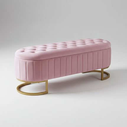 Multifunctional sofa stool 120x40 cm foot rest large storage space with pouf storage fabric pink velvet