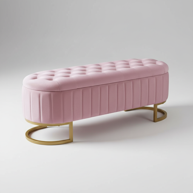 Multifunctional sofa stool 120x40 cm foot rest large storage space with pouf storage fabric pink velvet