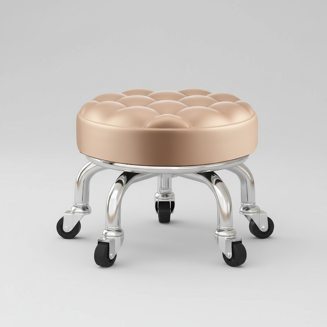 5-Wheel Metal Stool - Thickened Silent Low Stool with Sturdy Frame for Home/Foot Spa/Cosmetology/Kids