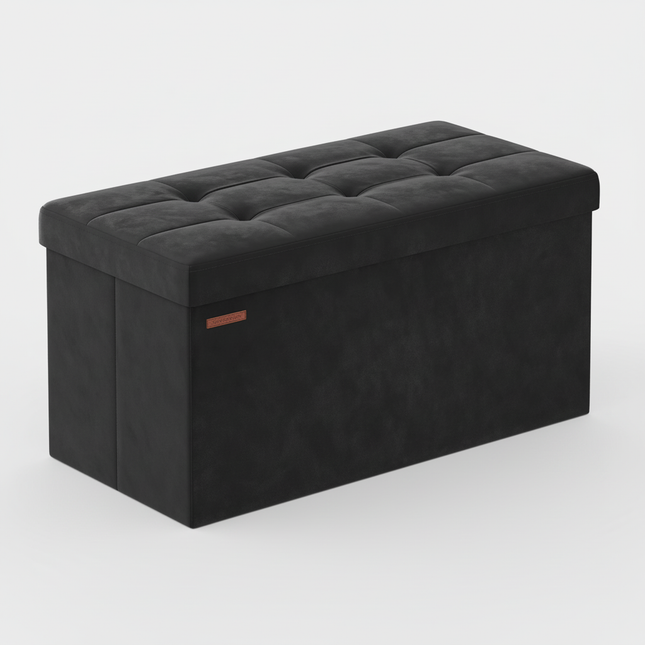 SONGMICS Storage Bench, Velvet Pouffe with Lid, with 2 Boxes, 38 x 76 x 38 cm, Load Capacity 300 kg, for Hallway, Living Room
