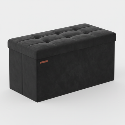SONGMICS Storage Bench, Velvet Pouffe with Lid, with 2 Boxes, 38 x 76 x 38 cm, Load Capacity 300 kg, for Hallway, Living Room