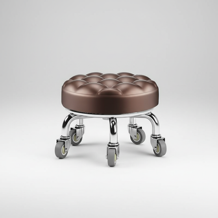 5-Wheel Metal Stool - Thickened Silent Low Stool with Sturdy Frame for Home/Foot Spa/Cosmetology/Kids