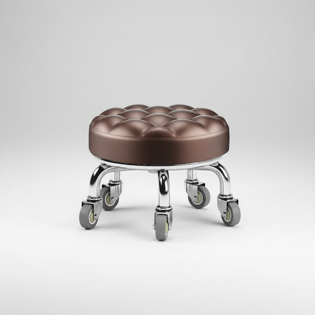 5-Wheel Metal Stool - Thickened Silent Low Stool with Sturdy Frame for Home/Foot Spa/Cosmetology/Kids